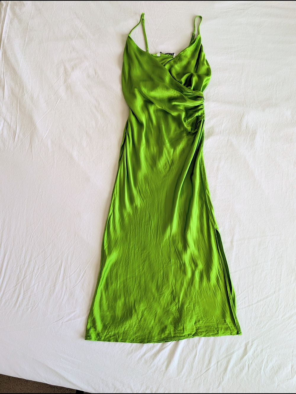 Zara Lime Green Satin Slip Midi Dress Size XS